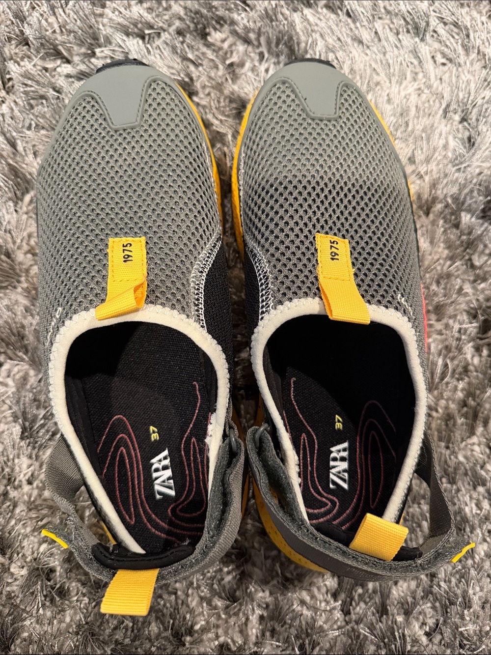 NWOT ZARA Boys Grey Mesh Slip-On Sneakers with Yellow Accents